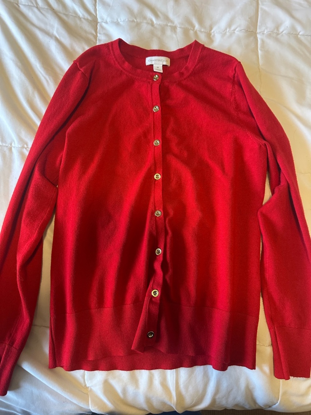 Charter Club Bright Red Button-Front Crewneck Cardigan